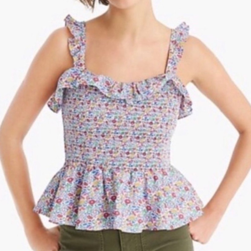J.Crew Smocked Ruffle Tank Top Liberty Floral